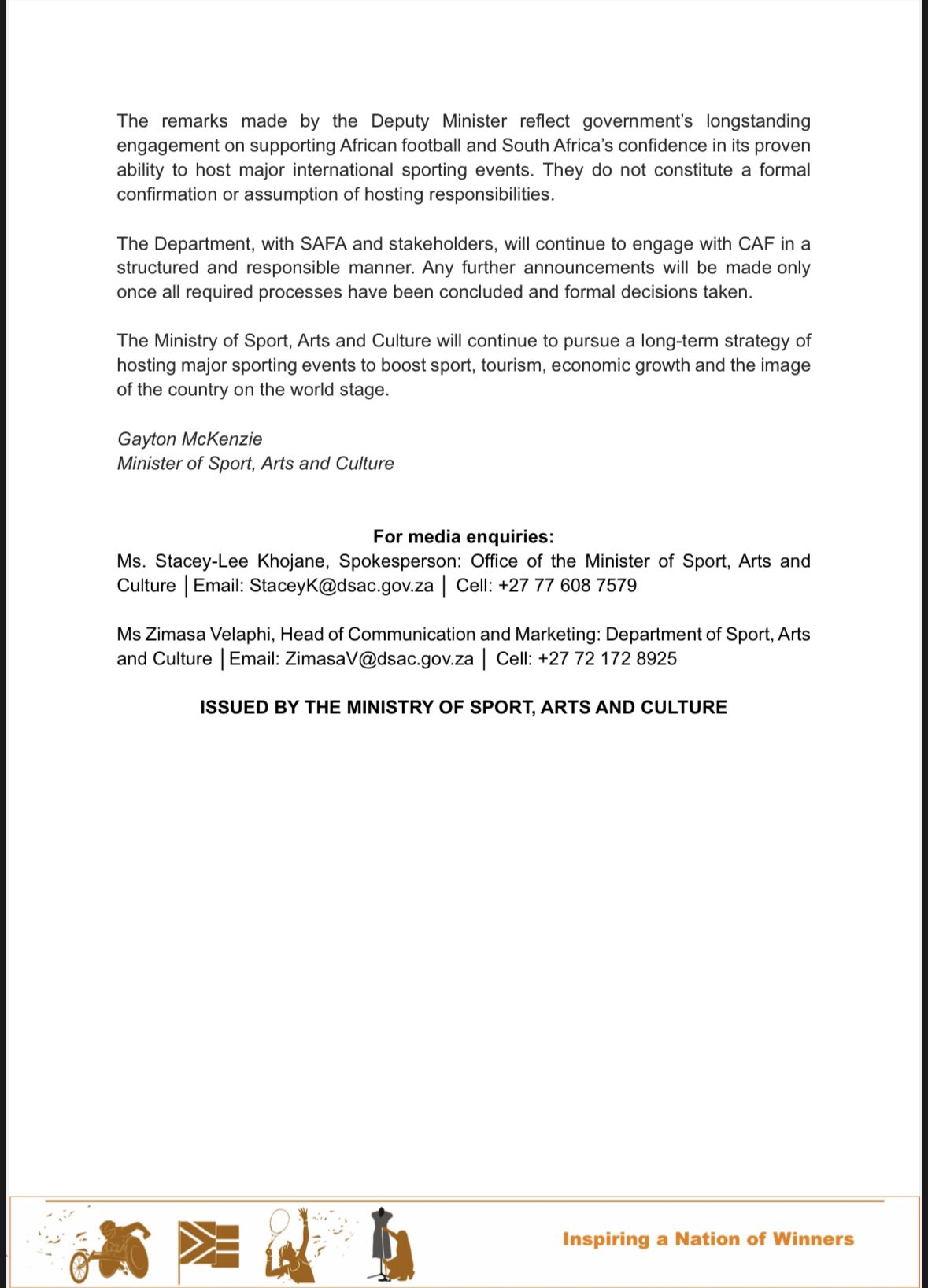 جنوب أفريقيا تكذب نائبة الوزير وتنفي استضافة كأس أمم أفريقيا للسيدات 2026 2 HAG250GWsAAg1E