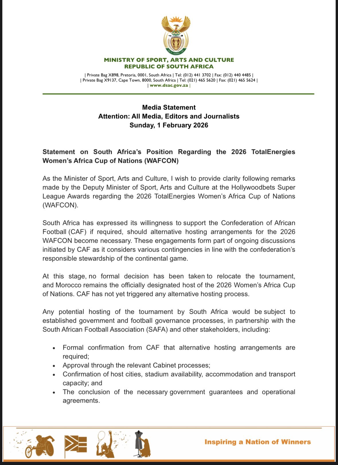 جنوب أفريقيا تكذب نائبة الوزير وتنفي استضافة كأس أمم أفريقيا للسيدات 2026 1 HAG25 FWoAA5XwW